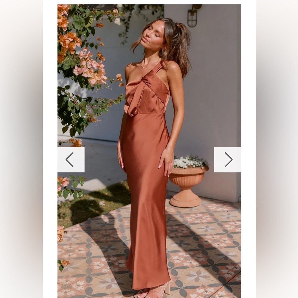 Copper One Shoulder Maxi Dress